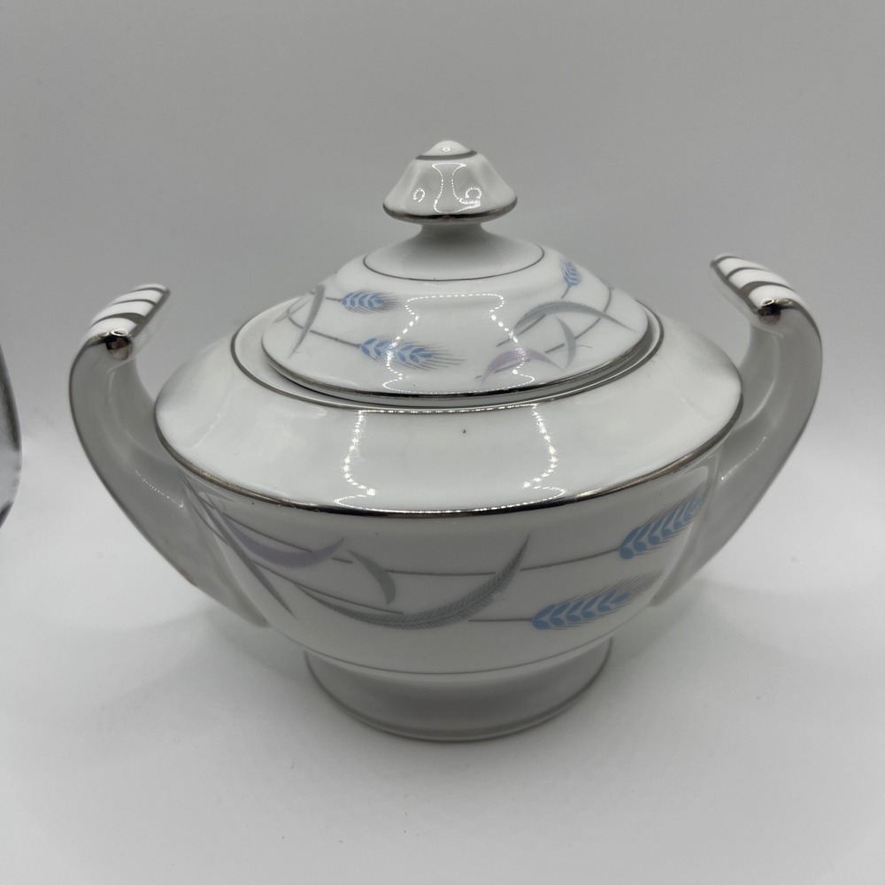 Valmont China Royal Wheat Sugar Bowl w Blue Grey Wheat